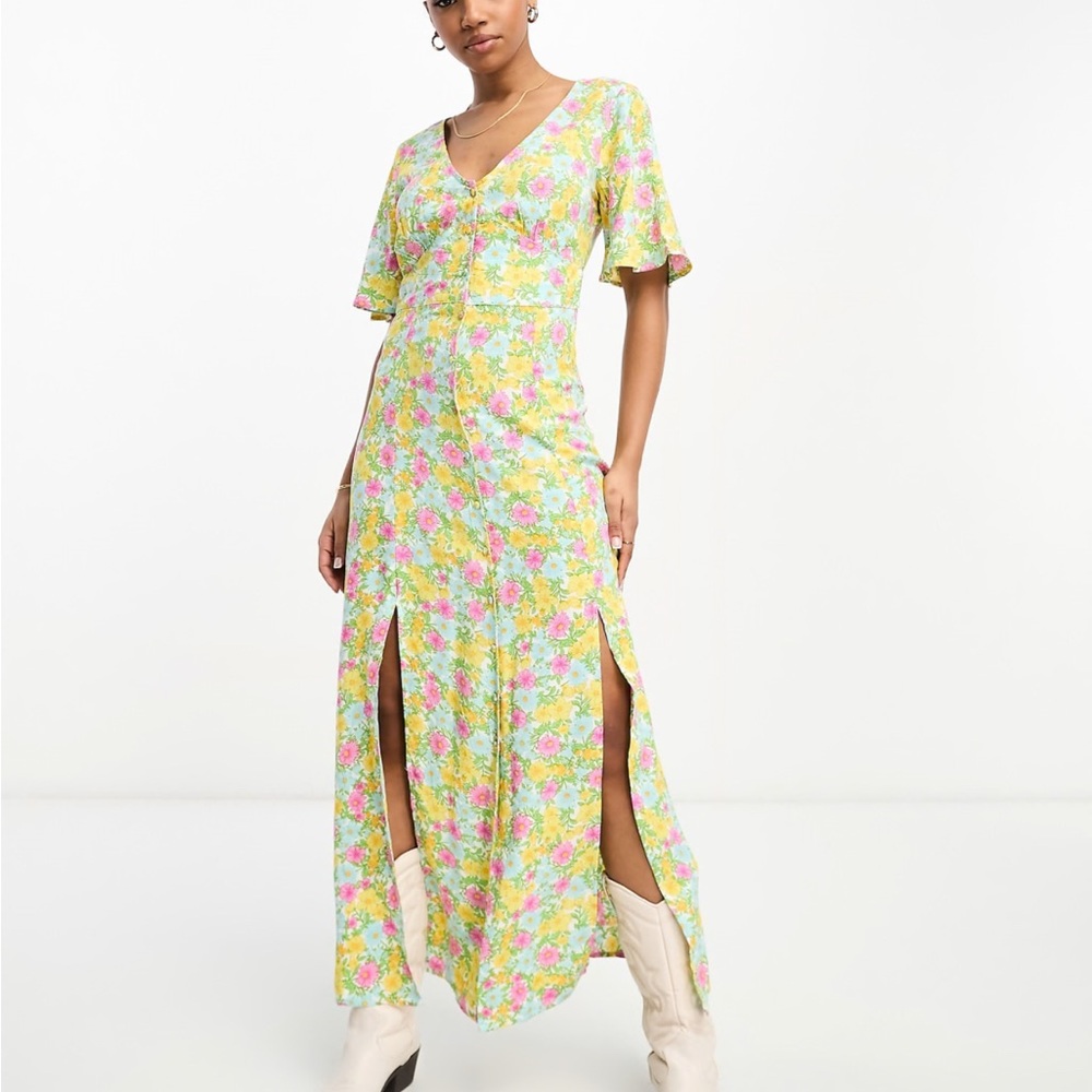 Floral Maxi Dress in Yellow and Pink